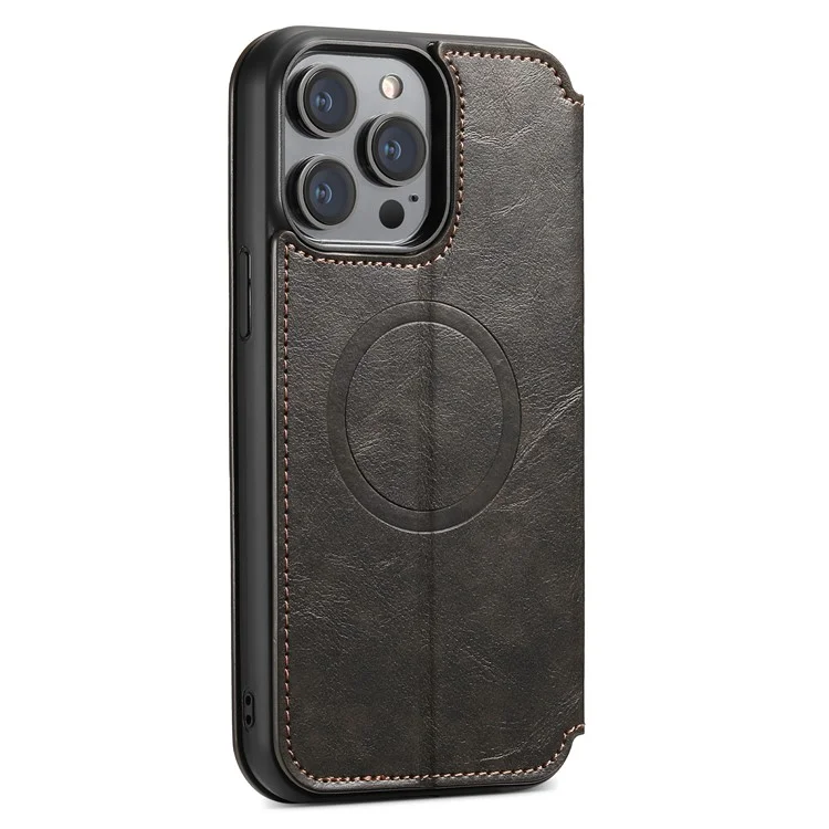 SUTENI J05 For iPhone 12 Pro Max Leather Phone Case Cell Phone Stand Wallet Cover Compatible with MagSafe - Black