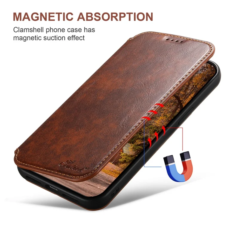 SUTENI J05 For iPhone 14 Pro Max Phone Leather Case Compatible with MagSafe Stand Wallet Cover - Khaki