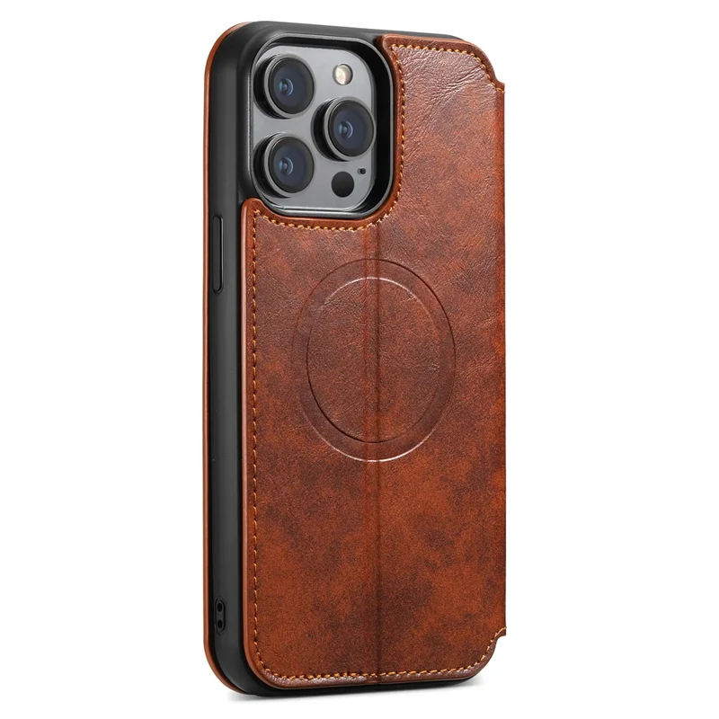 SUTENI J05 For iPhone 14 Pro Max Phone Leather Case Compatible with MagSafe Stand Wallet Cover - Khaki