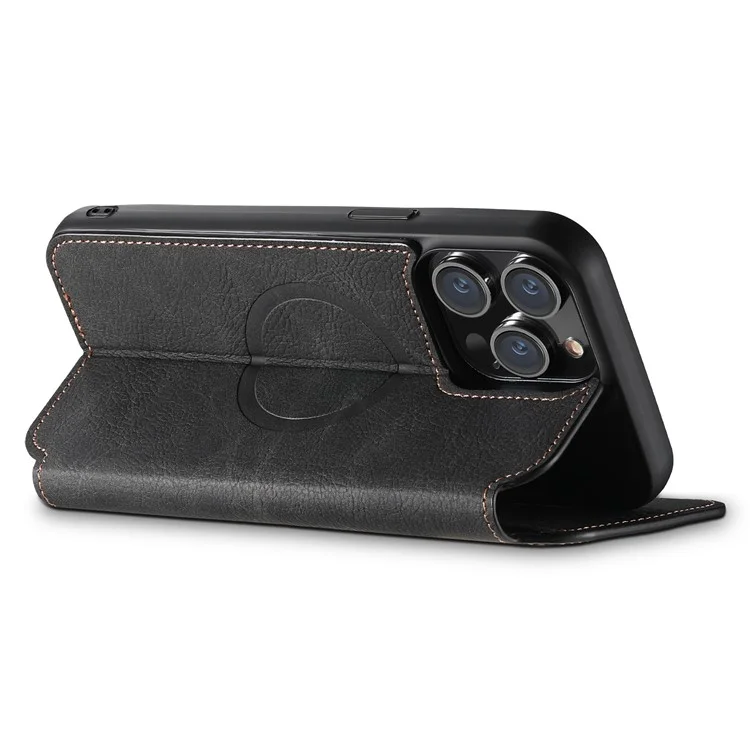 SUTENI J06 For iPhone 14 Pro Max Wallet Case PU Leather Phone Stand Cover Compatible with MagSafe - Black