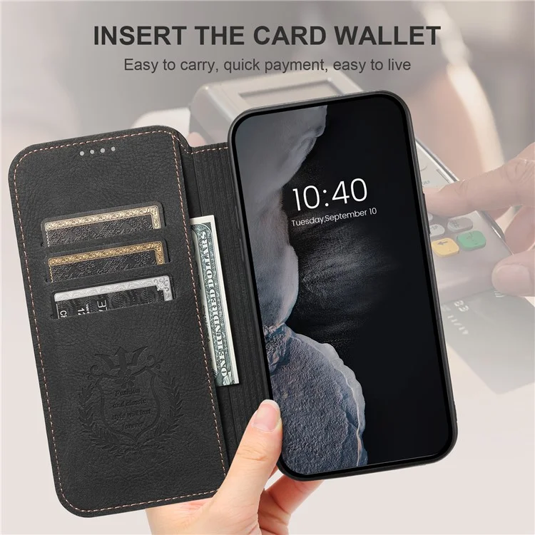 SUTENI J06 For iPhone 14 Pro Max Wallet Case PU Leather Phone Stand Cover Compatible with MagSafe - Black