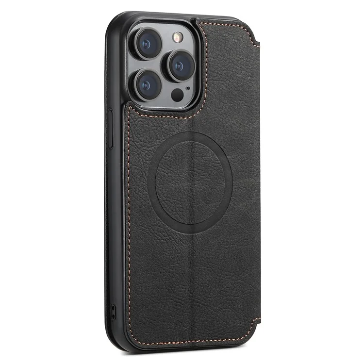 SUTENI J06 For iPhone 14 Pro Max Wallet Case PU Leather Phone Stand Cover Compatible with MagSafe - Black