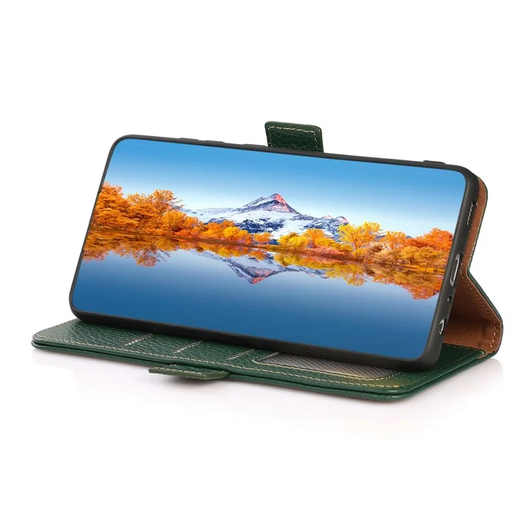 KHAZNEH For Google Pixel 8 Pro RFID Blocking Phone Case Wallet Stand Genuine Cow Leather Cover - Green