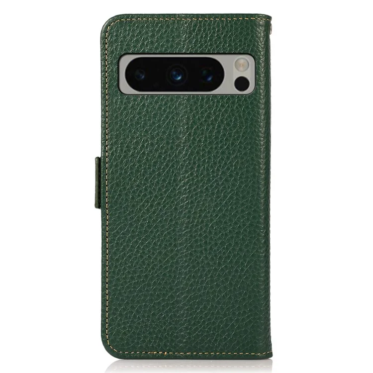 KHAZNEH For Google Pixel 8 Pro RFID Blocking Phone Case Wallet Stand Genuine Cow Leather Cover - Green