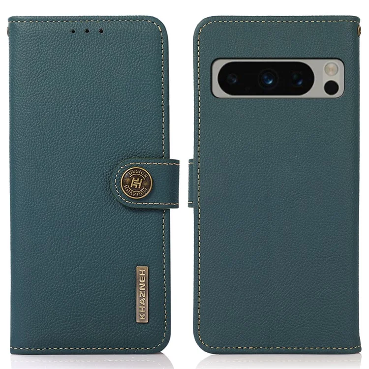 KHAZNEH Für Google Pixel 8 Pro Smartphone-Ständer-Brieftasche RFID-blockierender echter Kuhlederbezug - Grün