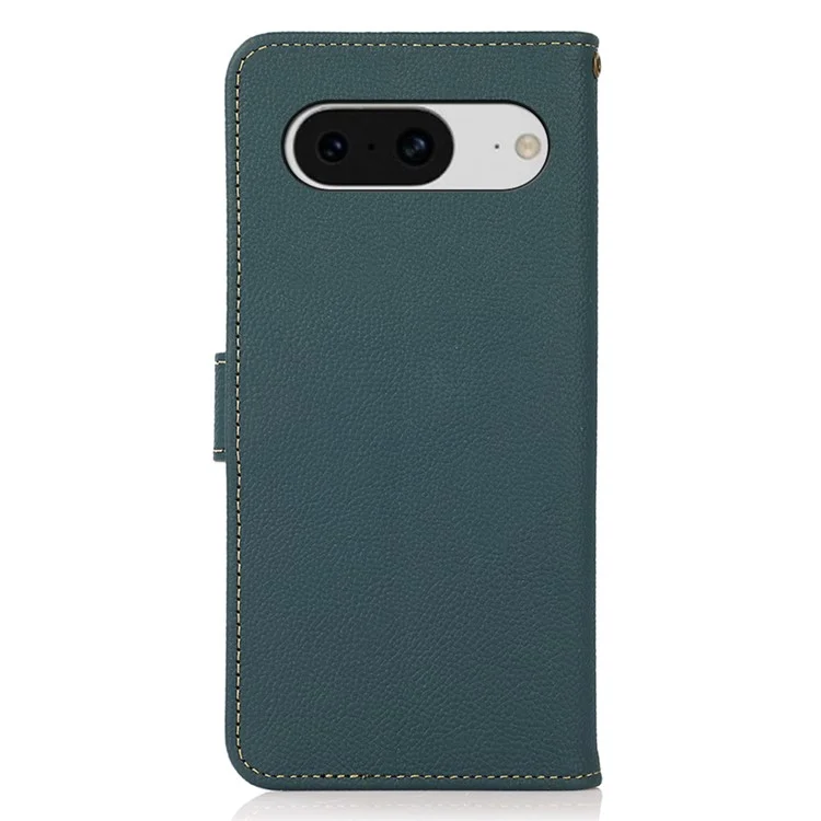 KHAZNEH для Google Pixel 8 RFID Blocking Wallet Case Genuine Cow Leather Stand Protective Phone Cover - Зеленый