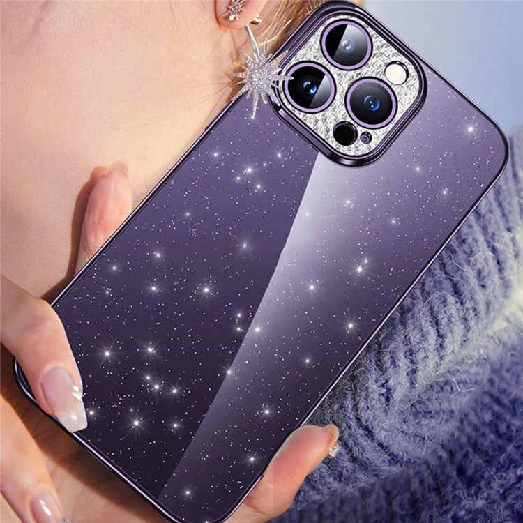 Sulada Xingzuan Series Para Iphone 13 Pro 6,1 Polegadas TPU TPU Caixa de Telefone Glitter Rhinestone Decor Eletroplating Back Topar - Roxo