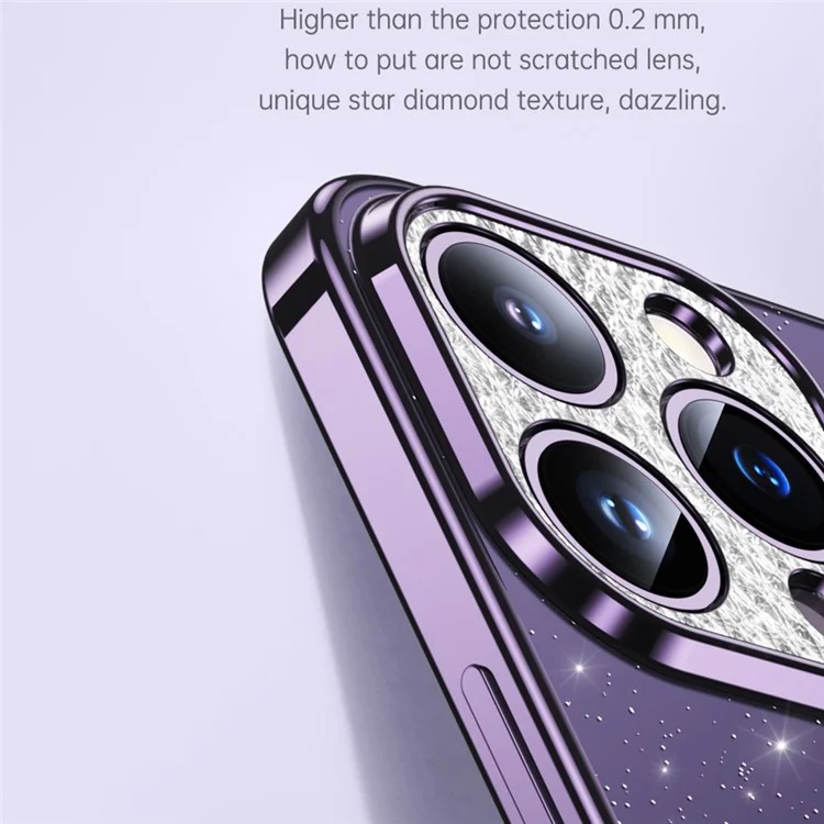 Sulada Xingzuan Series Para Iphone 13 Pro 6,1 Polegadas TPU TPU Caixa de Telefone Glitter Rhinestone Decor Eletroplating Back Topar - Roxo