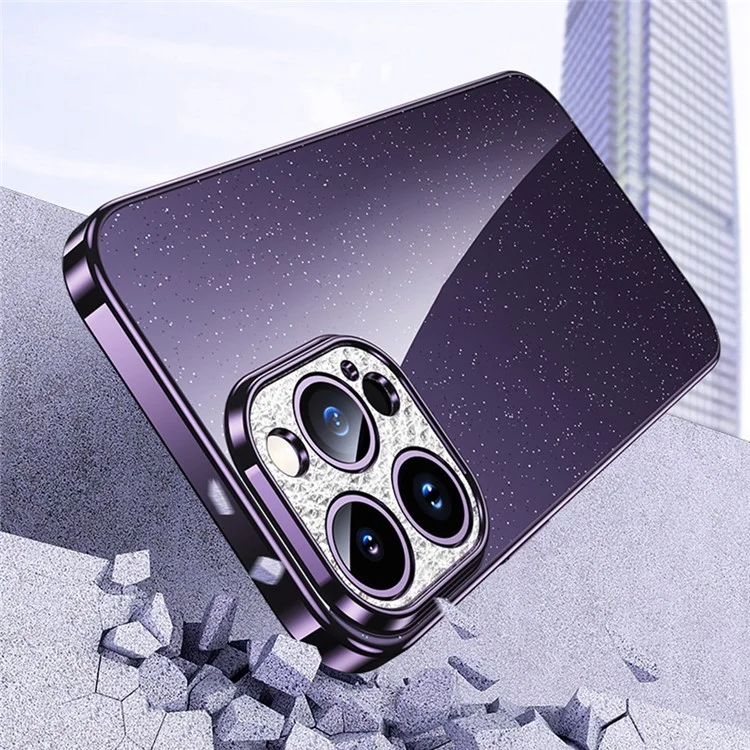 Sulada Xingzuan Series Para Iphone 13 Pro 6,1 Polegadas TPU TPU Caixa de Telefone Glitter Rhinestone Decor Eletroplating Back Topar - Roxo