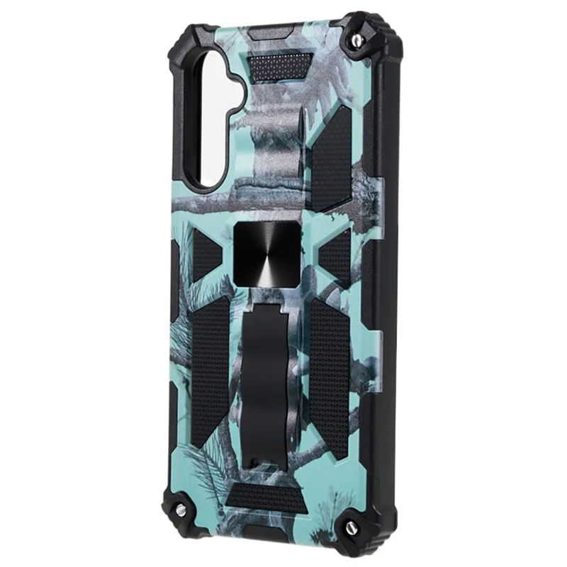 For Samsung Galaxy A24 4G (162.1 x 77.6 x 8.3mm) PC+TPU Phone Case Camouflage Kickstand Cell Phone Cover - Light Green