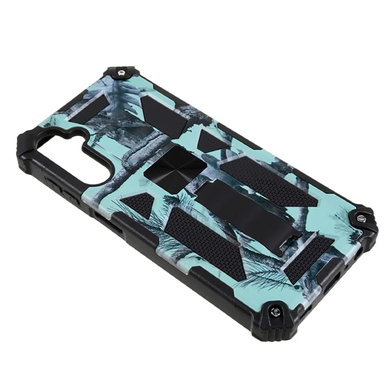 For Samsung Galaxy A24 4G (162.1 x 77.6 x 8.3mm) PC+TPU Phone Case Camouflage Kickstand Cell Phone Cover - Light Green