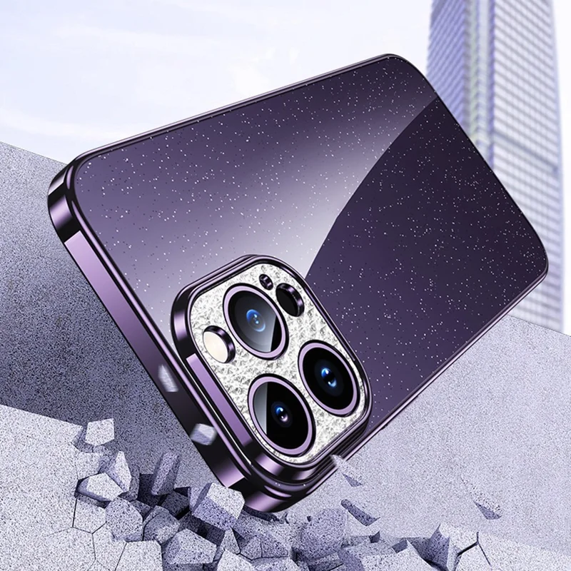 SULADA For iPhone 14 Pro Max Electroplating Phone TPU Case Rhinestone Decor Glitter Phone Cover - Purple