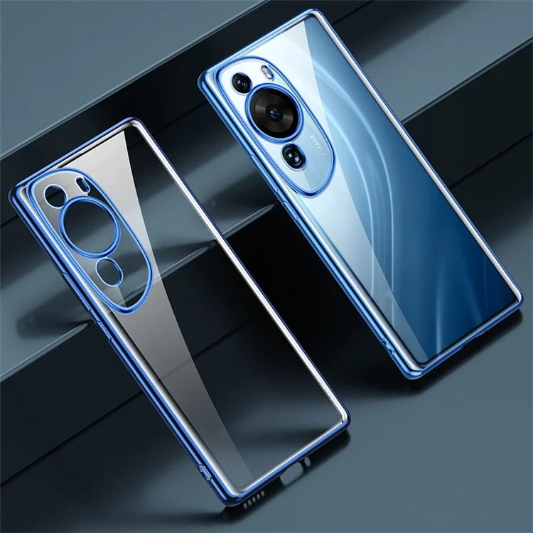 SULADA Para Huawei P60 Art Straight Edge Back Cover Soft TPU Electroplating Clear Phone Case - Azul