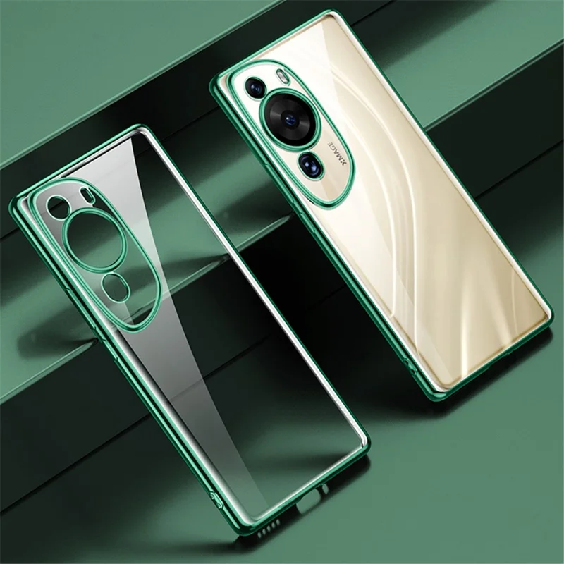 SULADA For Huawei P60 Art Straight Edge Back Cover Soft TPU Electroplating Clear Phone Case - Green