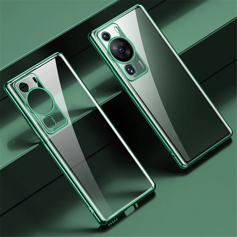 SULADA For Huawei P60 Pro Soft TPU Clear Phone Case Electroplating Straight Edge Protective Cover - Green