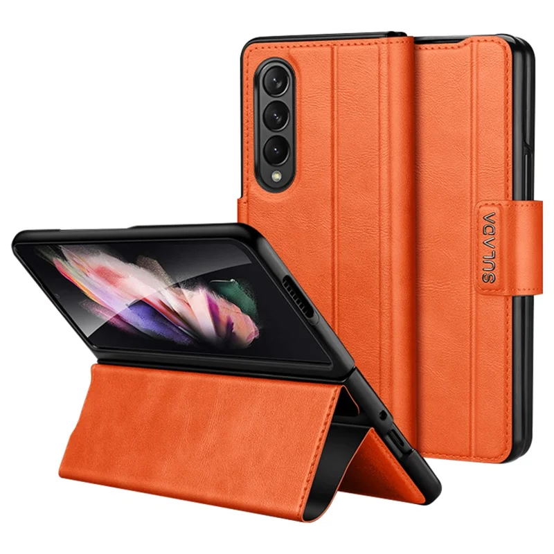 SULADA Försiktigt skyddslock av PU-läder för Samsung Galaxy Z Fold4 5G med stativfunktion - Orange
