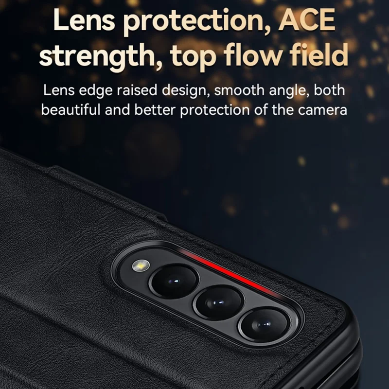 SULADA For Samsung Galaxy Z Fold3 5G PU Leather Folio Case Magnetic Clasp Stand Phone Cover - Black