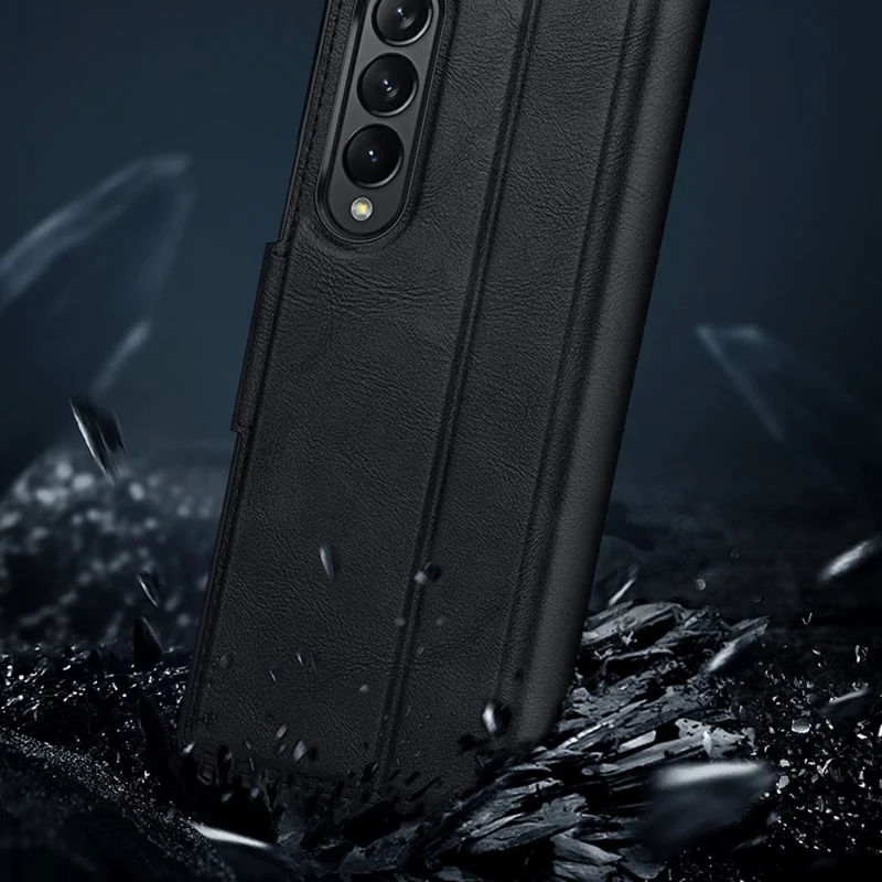 SULADA For Samsung Galaxy Z Fold3 5G PU Leather Folio Case Magnetic Clasp Stand Phone Cover - Black