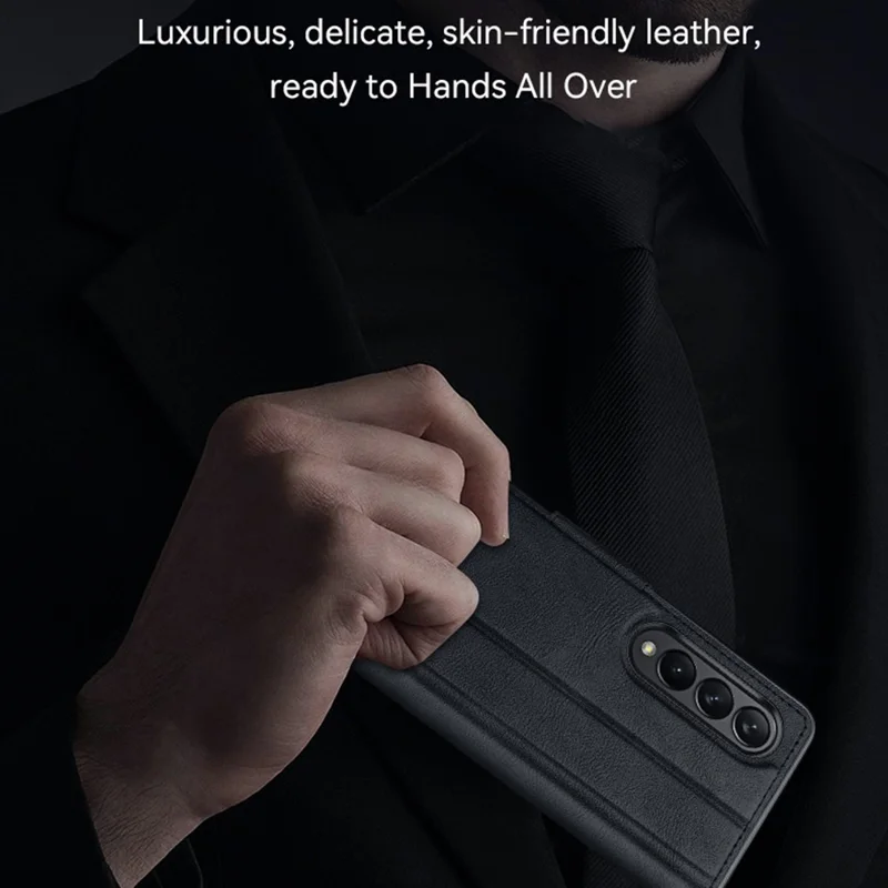 SULADA For Samsung Galaxy Z Fold3 5G PU Leather Folio Case Magnetic Clasp Stand Phone Cover - Black