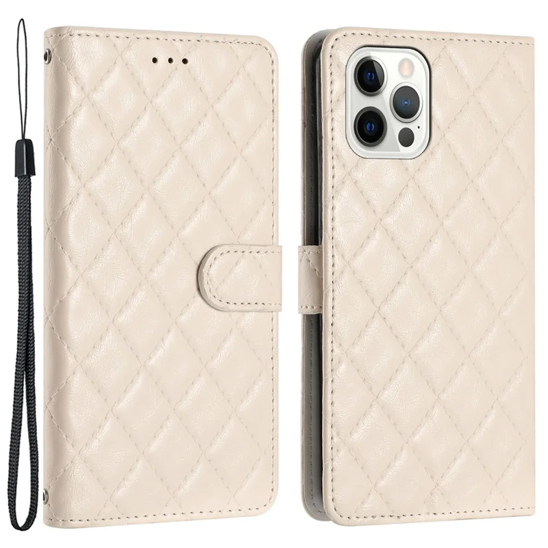 Telefoonhoesje voor iPhone 13 Pro, staande naad lijn ruitstructuur PU lederen telefoonhoes portemonnee hoes - Wit
