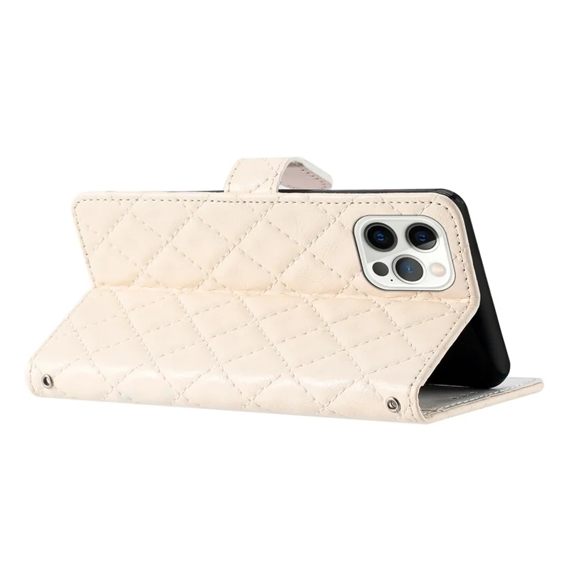 Telefoonhoesje voor iPhone 13 Pro, staande naad lijn ruitstructuur PU lederen telefoonhoes portemonnee hoes - Wit