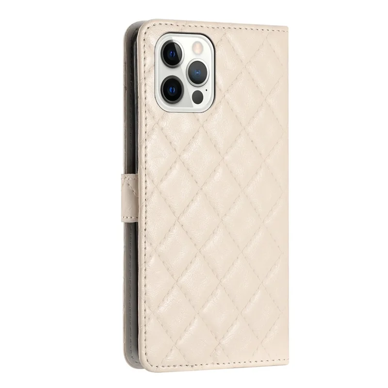 Telefoonhoesje voor iPhone 13 Pro, staande naad lijn ruitstructuur PU lederen telefoonhoes portemonnee hoes - Wit