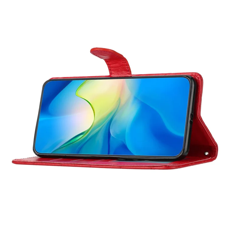 For iPhone 14 Pro Shockproof Wallet Phone Shell Cover Stand Stitching Line Rhombus Texture Phone Case - Red