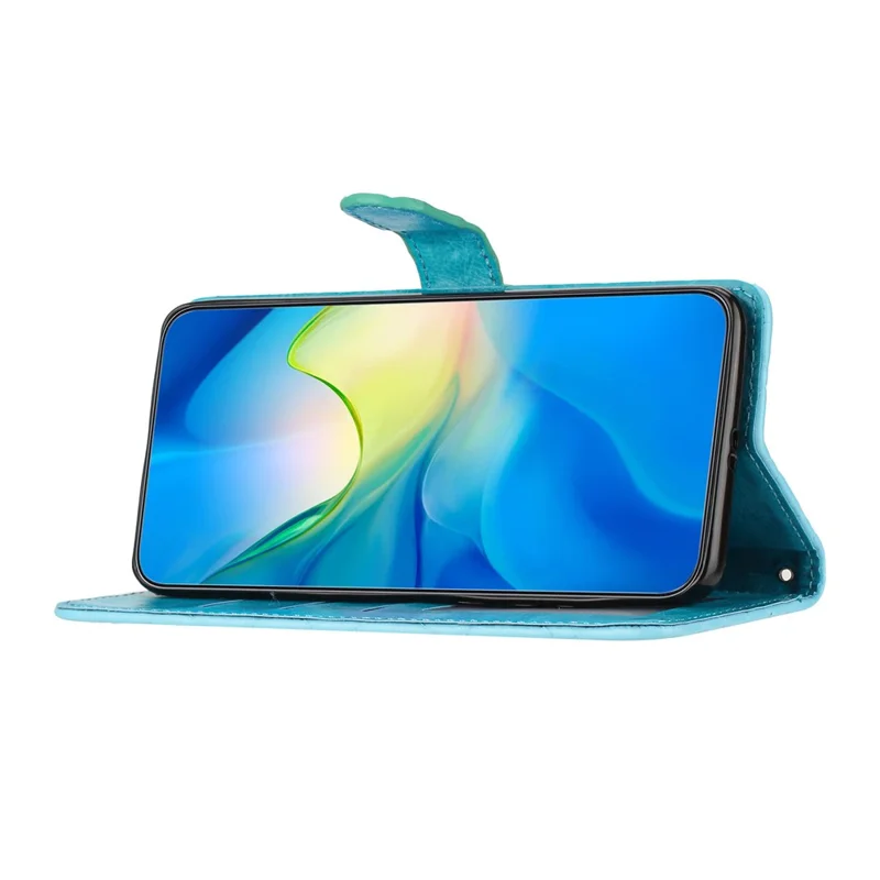 TPU+PU Leather Phone Cover for iPhone 13 , Wallet Shell Flip Stand Stitching Line Rhombus Texture Phone Case - Sky Blue