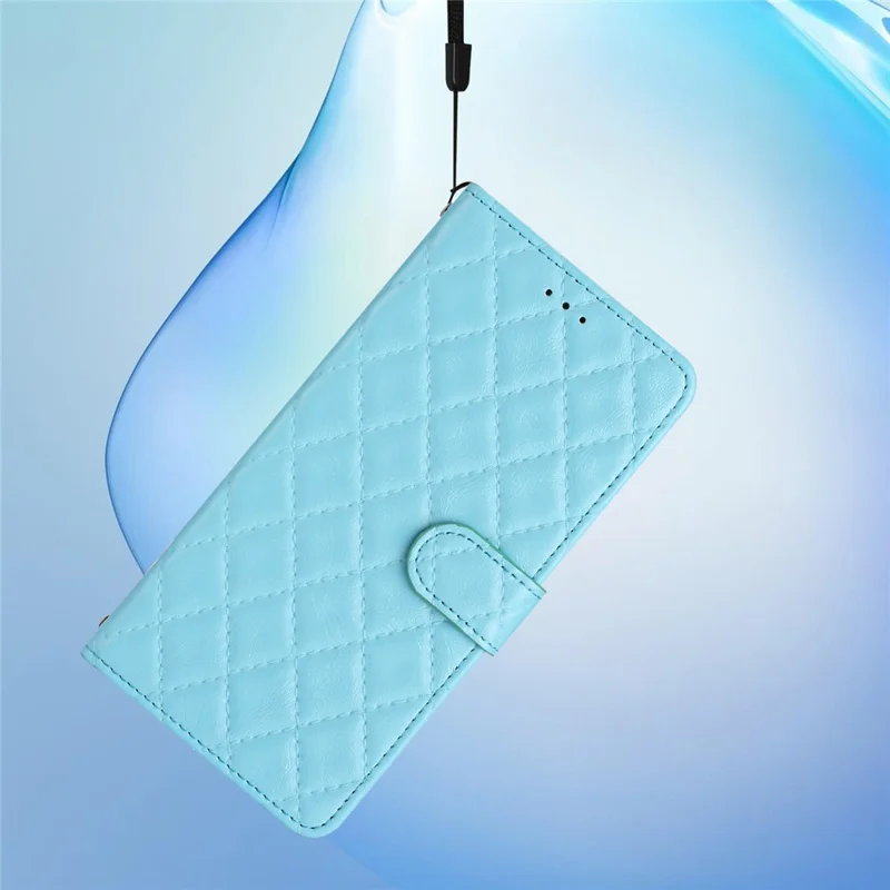 TPU+PU Leather Phone Cover for iPhone 13 , Wallet Shell Flip Stand Stitching Line Rhombus Texture Phone Case - Sky Blue