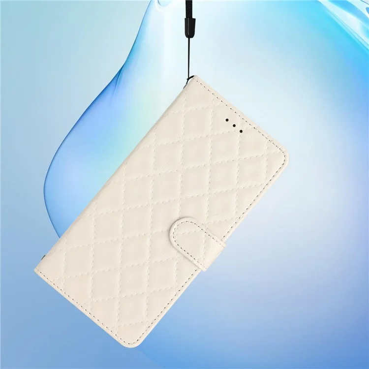 Funda de teléfono con cartera para iPhone 14 Pro Max, de TPU+PU Leather, con tapa, soporte y textura de rombos - Blanco