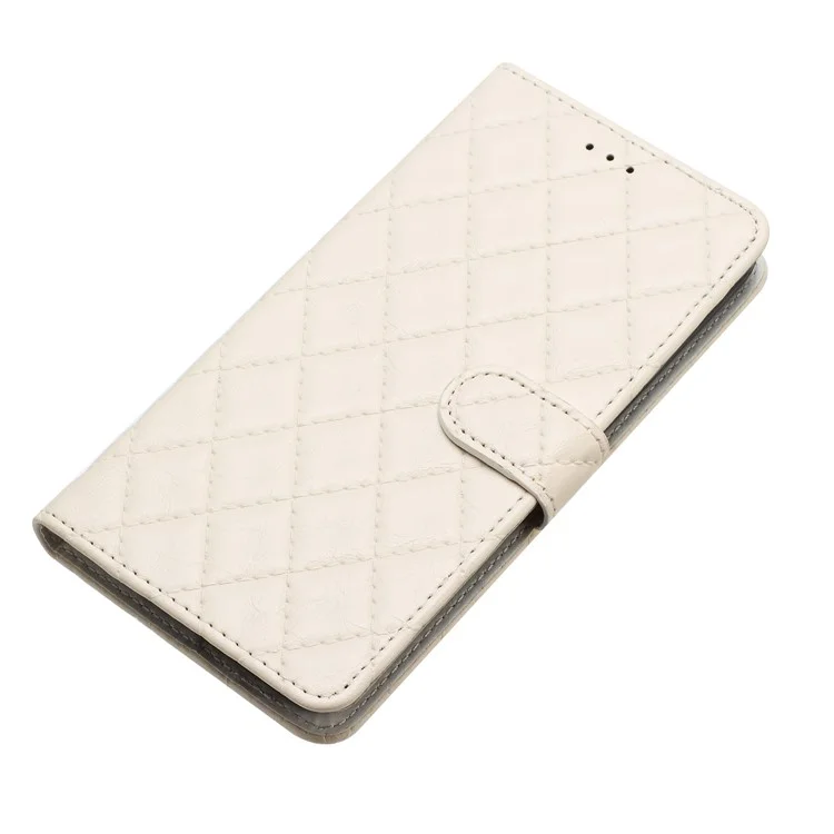 Funda de teléfono con cartera para iPhone 14 Pro Max, de TPU+PU Leather, con tapa, soporte y textura de rombos - Blanco