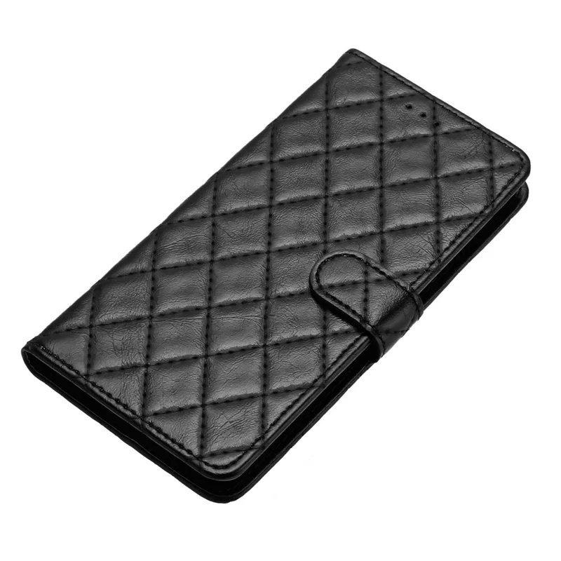 Stitching Line Rhombus Texture Phone Case for iPhone 13 Pro Max Wallet Flip Stand PU Leather Phone Cover - Black