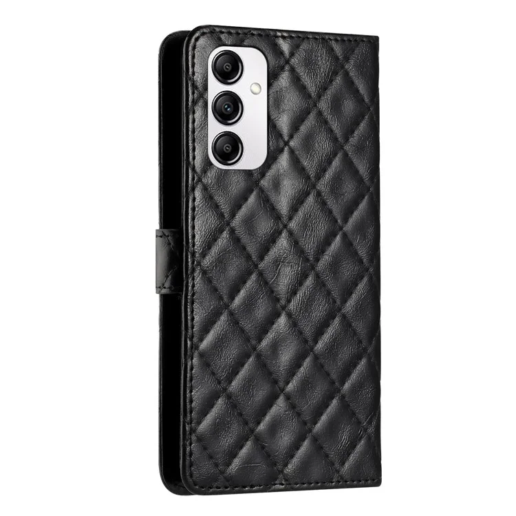 Per Samsung Galaxy A14 5G Anti-Dust Phone Case Stitching Line Rhombus PU Leather Wallet Stand Shell con Cinturino - Nero