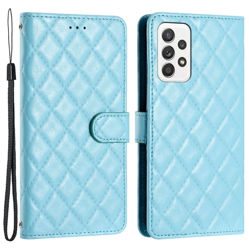 For Samsung Galaxy A33 5G Wallet Phone Shell Stitching Line Rhombus PU Leather Wallet Stand Phone Case - Sky Blue