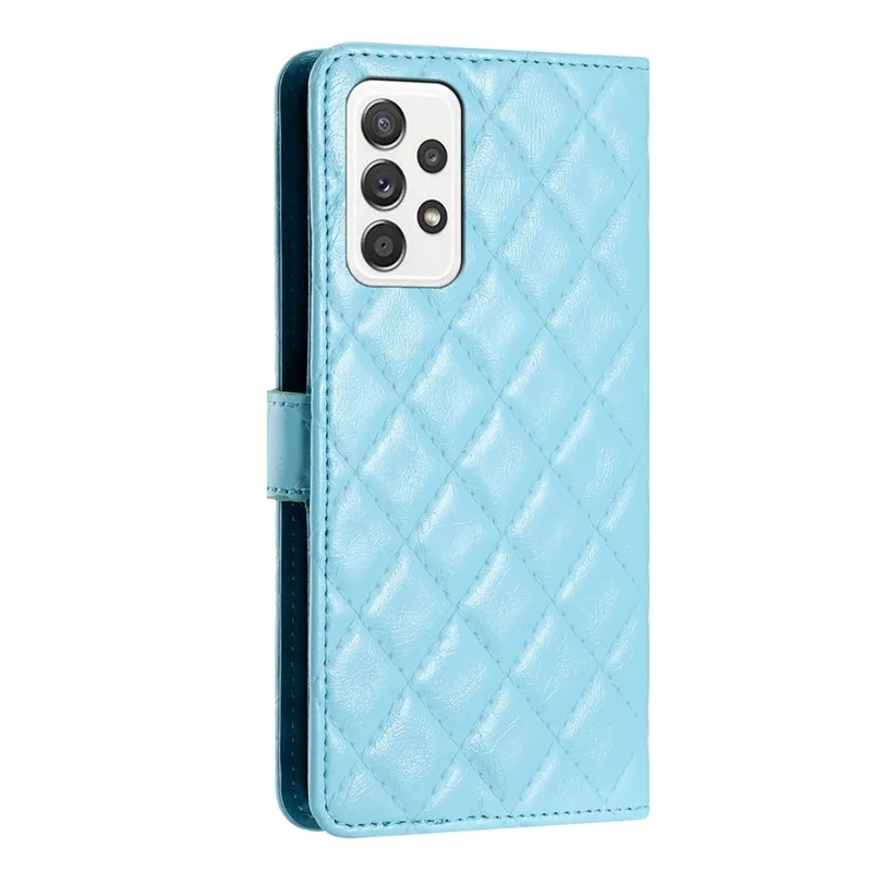 For Samsung Galaxy A33 5G Wallet Phone Shell Stitching Line Rhombus PU Leather Wallet Stand Phone Case - Sky Blue