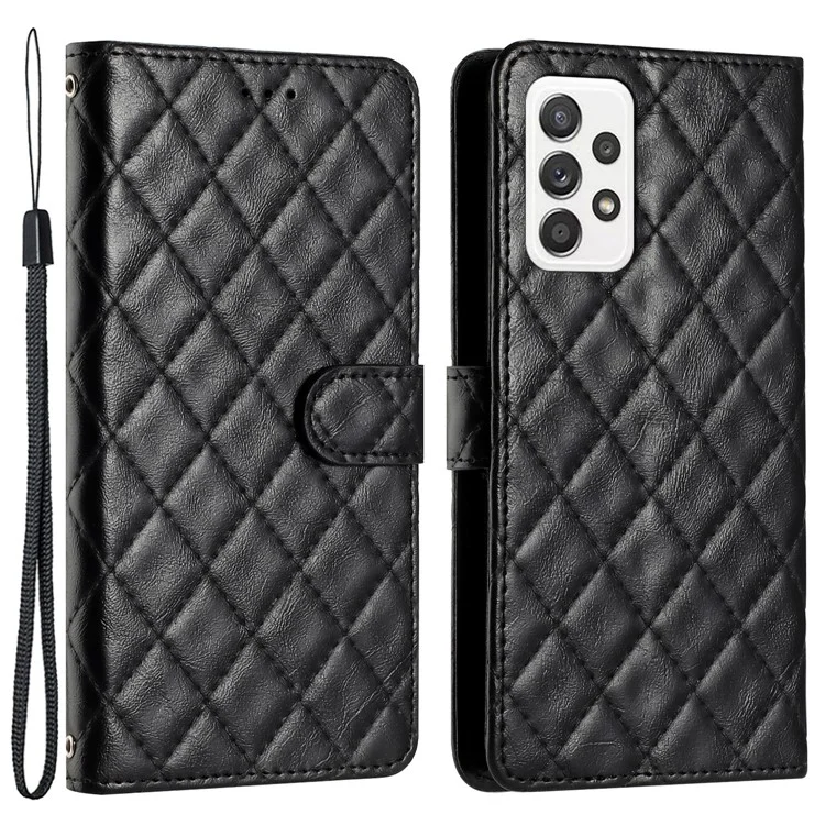 Para Samsung Galaxy A72 5G / 4G Stitching Line Rhombus PU Leather Phone Cover Wallet Stand Cell Phone Case - Negro