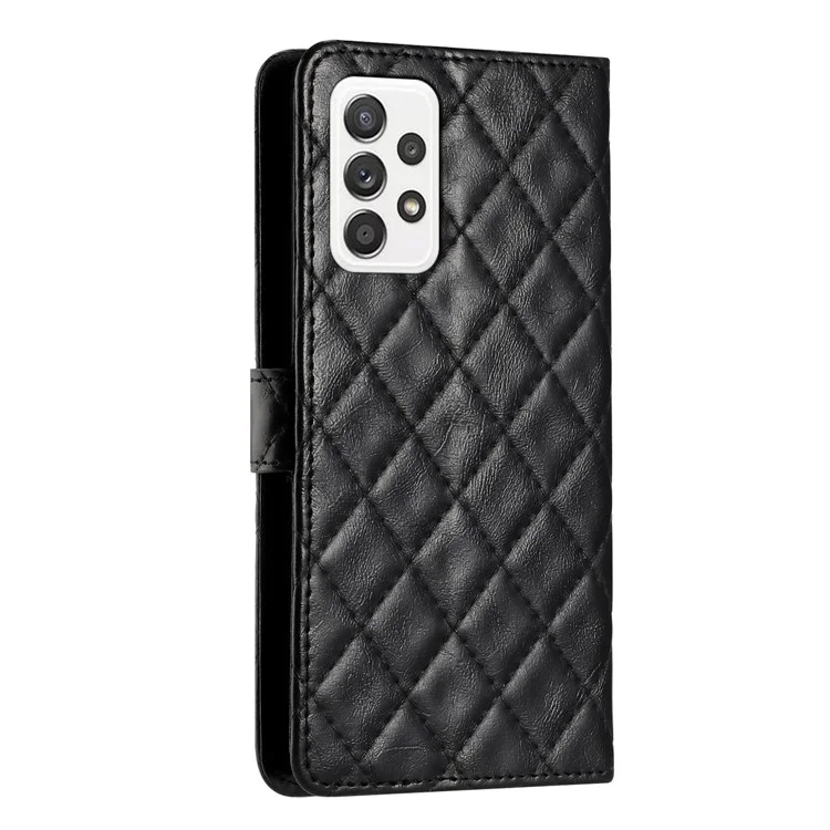 Para Samsung Galaxy A72 5G / 4G Stitching Line Rhombus PU Leather Phone Cover Wallet Stand Cell Phone Case - Negro