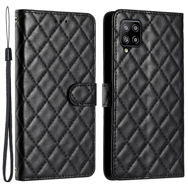 Для Samsung Galaxy A22 4G (версия ЕС) Строчка stitching Line Rhombus Leather Case Wallet Stand Phone Cover - Black