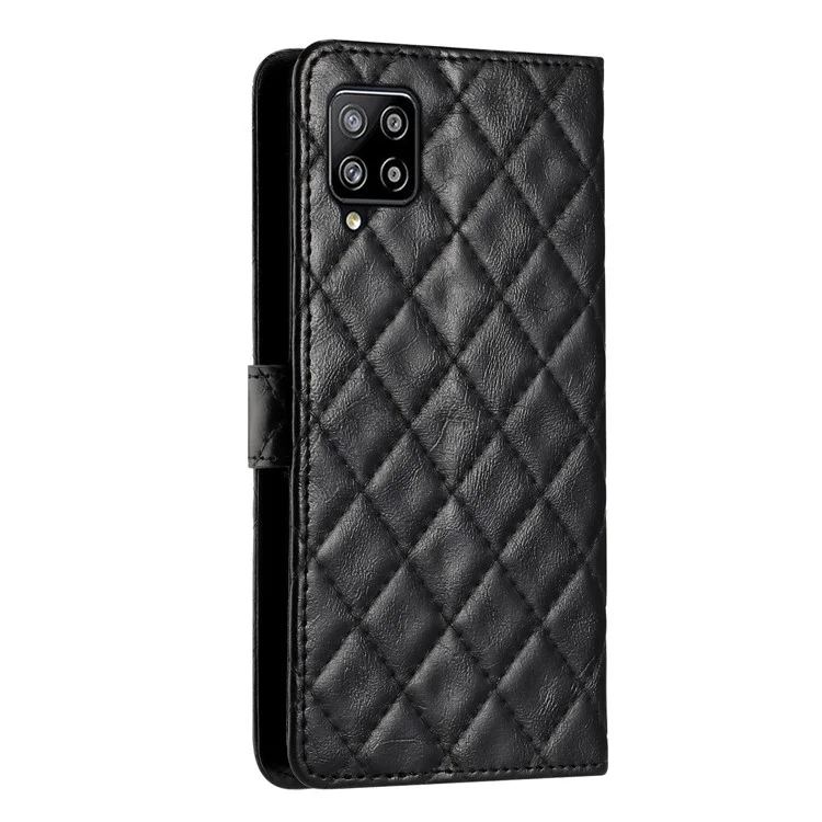 Для Samsung Galaxy A22 4G (версия ЕС) Строчка stitching Line Rhombus Leather Case Wallet Stand Phone Cover - Black