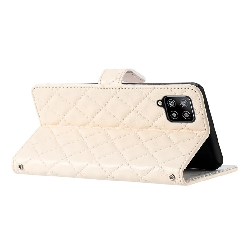 For Samsung Galaxy A22 4G (EU Version) Stitching Line Rhombus Leather Case Wallet Stand Phone Cover - White