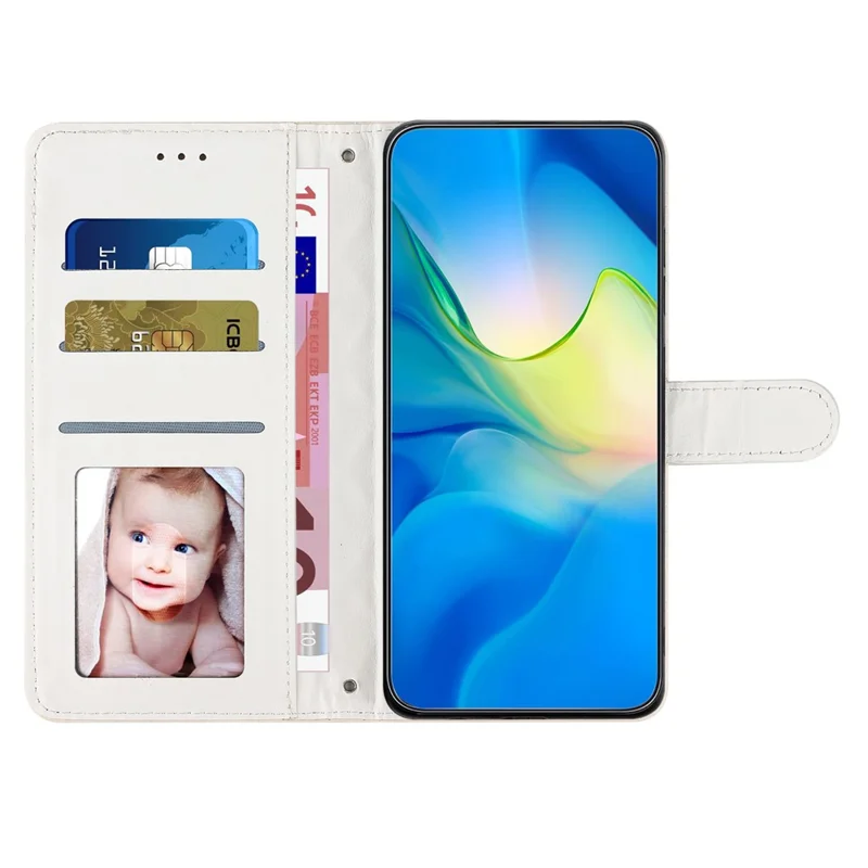 For Samsung Galaxy A22 4G (EU Version) Stitching Line Rhombus Leather Case Wallet Stand Phone Cover - White
