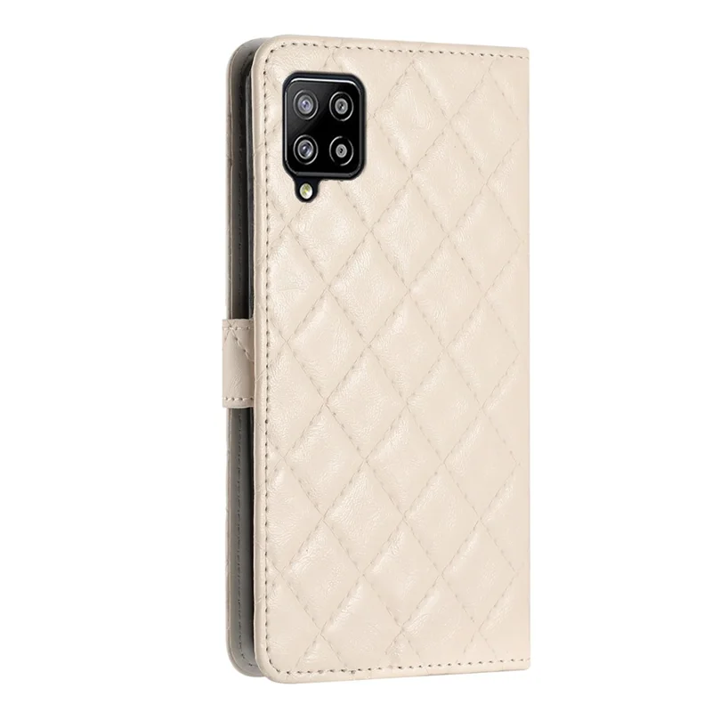 For Samsung Galaxy A22 4G (EU Version) Stitching Line Rhombus Leather Case Wallet Stand Phone Cover - White