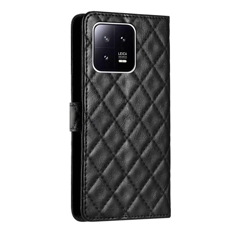 Für Xiaomi 13 5G Anti-Drop-Steppnaht-Linie Rautenledertasche Geldbörse Handyhülle - Schwarz