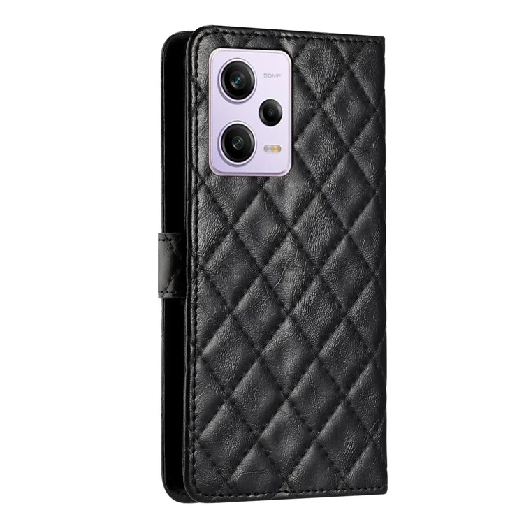 Para Xiaomi Redmi Note 12 Pro 5G / 12 Pro Speed 5G / Poco X5 Pro 5G Cartera de pie Funda de teléfono Línea de puntada Estuche de cuero en forma de rombo - Negro