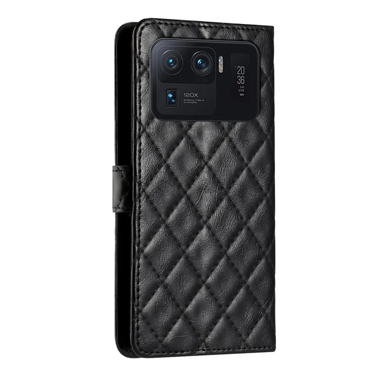 Flip Leder Hülle Für Xiaomi Mi 11 Ultra -stoßdämpfer Brieftaschenstichstich -rhombus -telefonabdeckung - Schwarz