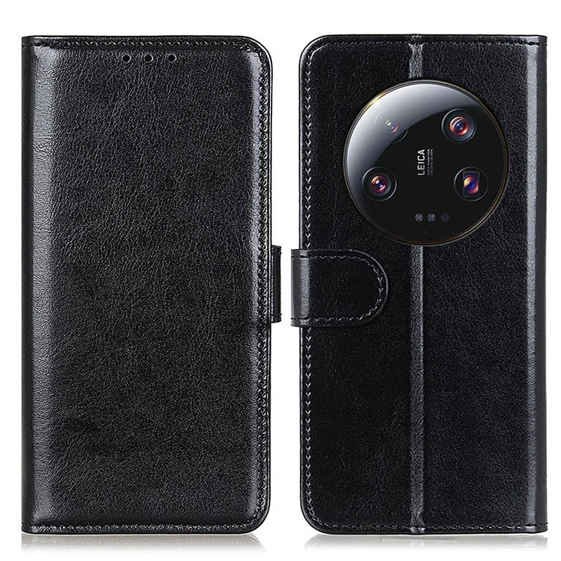 Capa de Telefone para Xiaomi 13 Ultra Couro PU + TPU Carteira Textura de Cavalo Louco Capa de Suporte - Preto