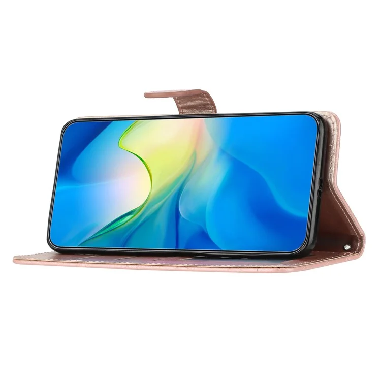 Для Motorola Moto G73 5G PU Leather Wallet Phone Cover Stitching Line Rhombus Stand Folio Case - Rose Gold