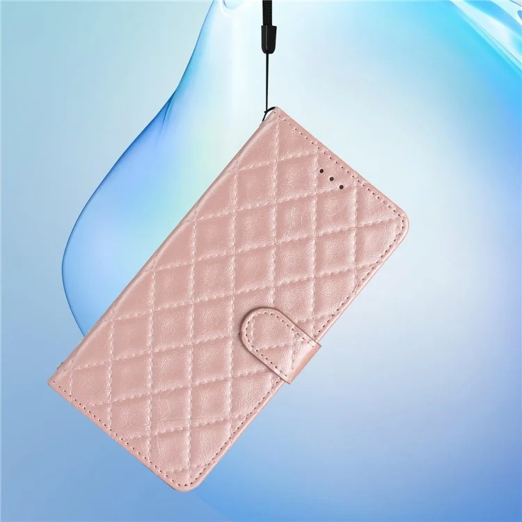 Для Motorola Moto G73 5G PU Leather Wallet Phone Cover Stitching Line Rhombus Stand Folio Case - Rose Gold