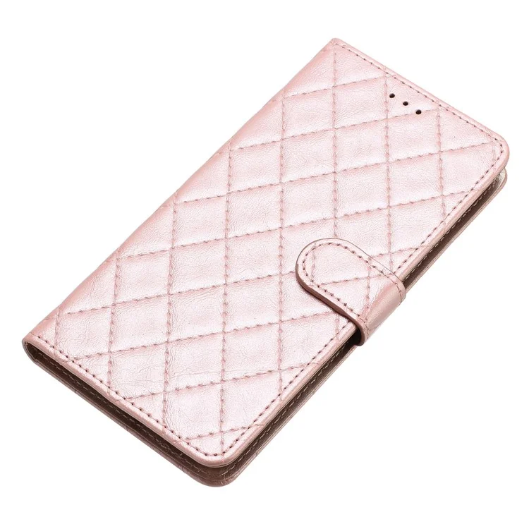 Для Motorola Moto G73 5G PU Leather Wallet Phone Cover Stitching Line Rhombus Stand Folio Case - Rose Gold