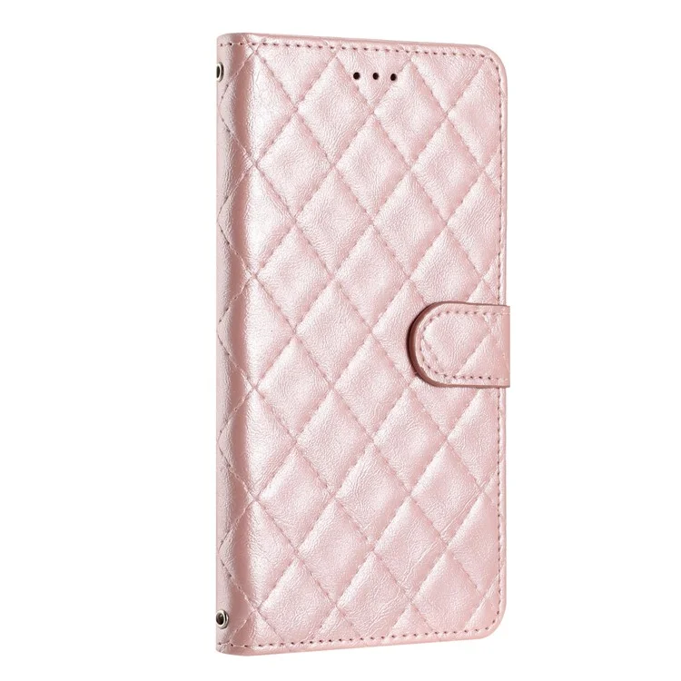 Для Motorola Moto G73 5G PU Leather Wallet Phone Cover Stitching Line Rhombus Stand Folio Case - Rose Gold